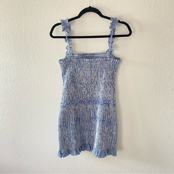 Gianni Bini Mia Smocked Gingham Square Neck Ruffle strap Dress Red Size L - Picture 4 of 5